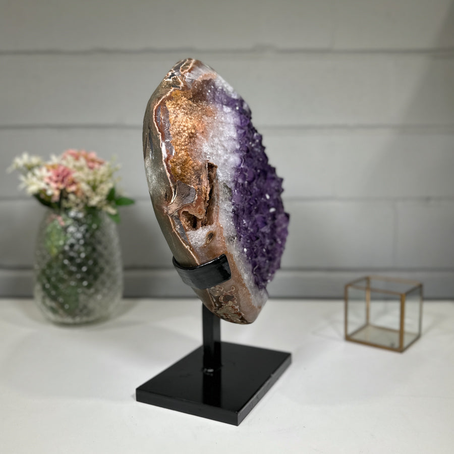 Amethyst-Druzy orange mit irisierender Kristallstruktur, in ausgewählter Spitzenqualität