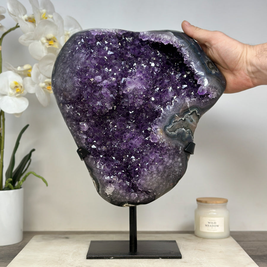 Amethyst-Kristallcluster groß mit dicht gewachsener Kristallstruktur, in exklusiver Premiumqualität