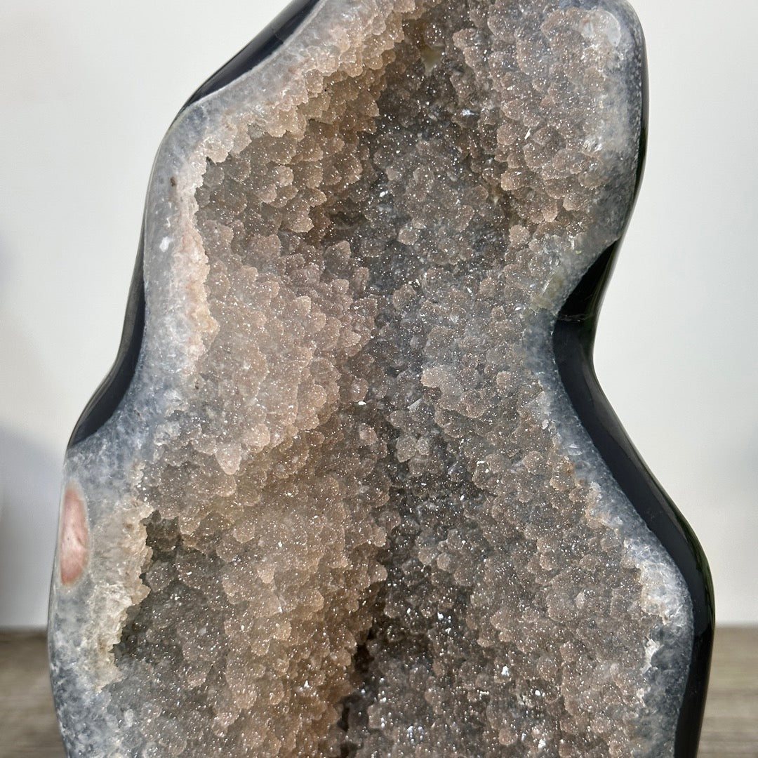 Zuckerquarz-Druzy-Kathedrale groß mit wunderschöner Schichtung und Achat-Schale