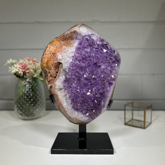 Amethyst-Druzy orange mit irisierender Kristallstruktur, in ausgewählter Spitzenqualität