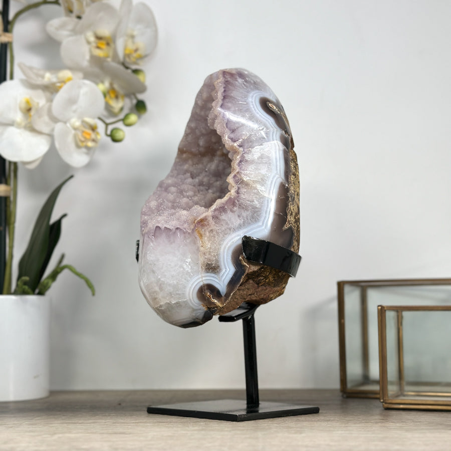 Zucker-Amethyst-Geode groß mit blau gebänderter Achat-Schale
