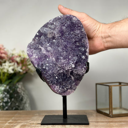 Amethyst-Jaspis-Kristallcluster groß mit grün gebänderter Naturschale