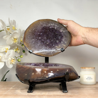 Achat-Amethyst-Geode 2-teilig mit natürlicher Kristallkammer, in ausgewählter Spitzenqualität