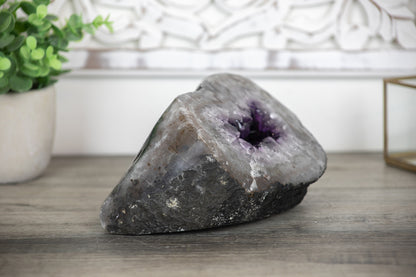 Amethyst-Geode groß mit dicht gewachsener, purpurfarbener Kristallstruktur