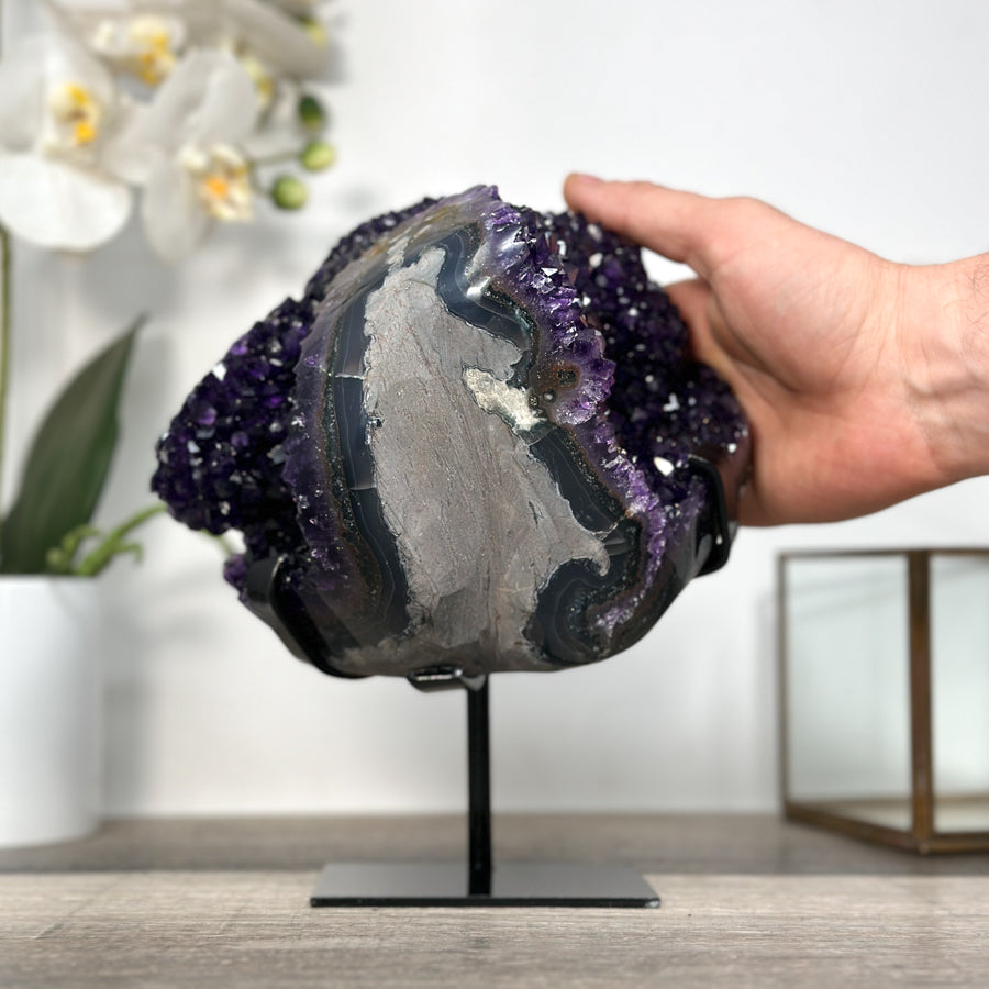 Amethyst-Achat-Kristallcluster mit vielschichtiger, stalaktitischer Bildung