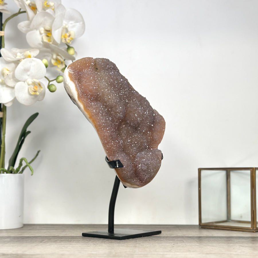 Pfirsichfarbener Quarz-Cluster groß mit sanften Pastelltönen und Druzy-Oberfläche