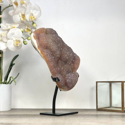Pfirsichfarbener Quarz-Cluster groß mit sanften Pastelltönen und Druzy-Oberfläche