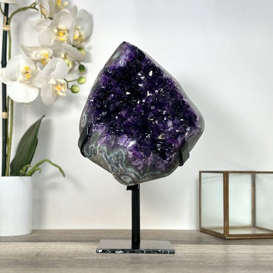 Amethyst-Geode mit tiefvioletter, raumgreifender Kristallstruktur, in ausgewählter Spitzenqualität