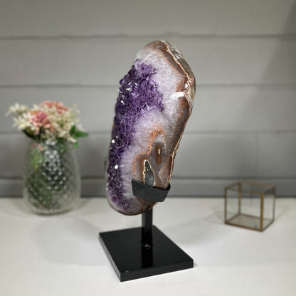 Amethyst-Druzy orange mit irisierender Kristallstruktur, in ausgewählter Spitzenqualität