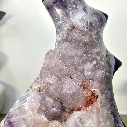 Zucker-Amethyst-Kathedrale groß mit Achat-Schale und fließender Form