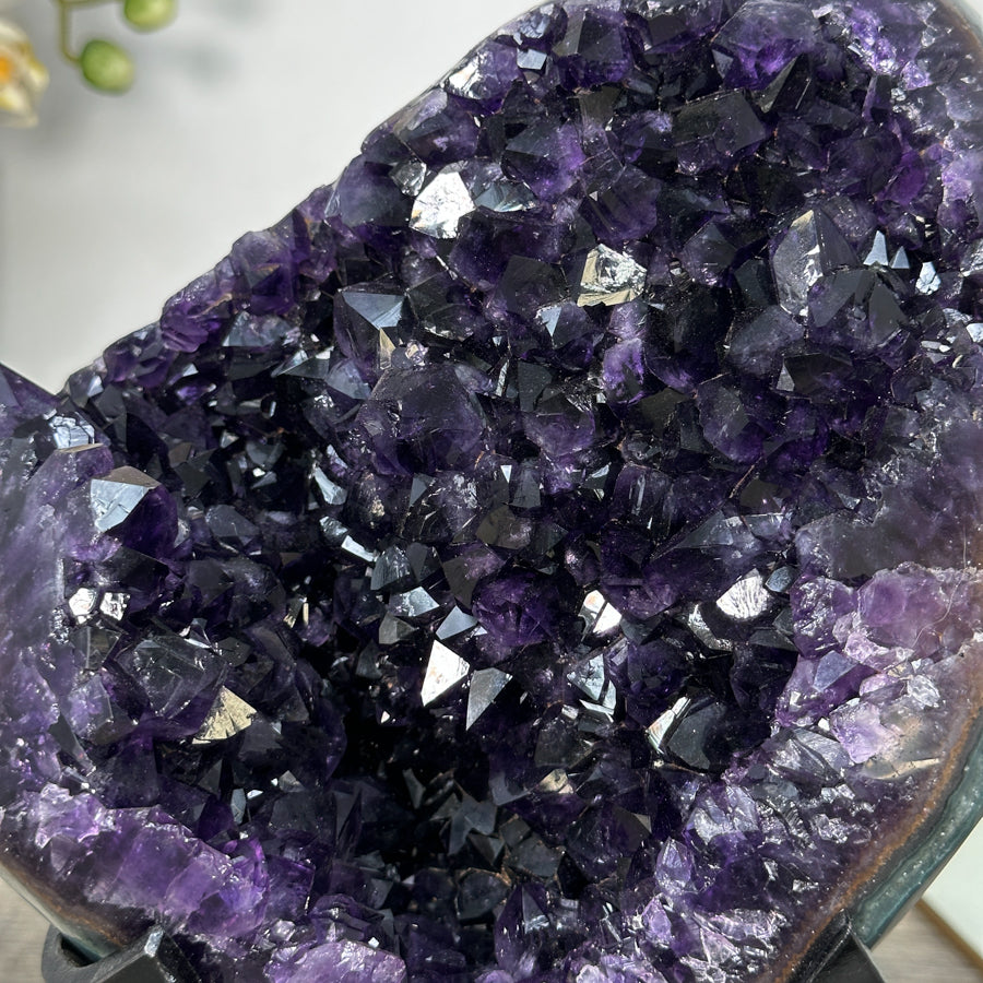 Amethyst-Geode mit intensiv violetter Kristallstruktur und markanter Jaspis-Schale