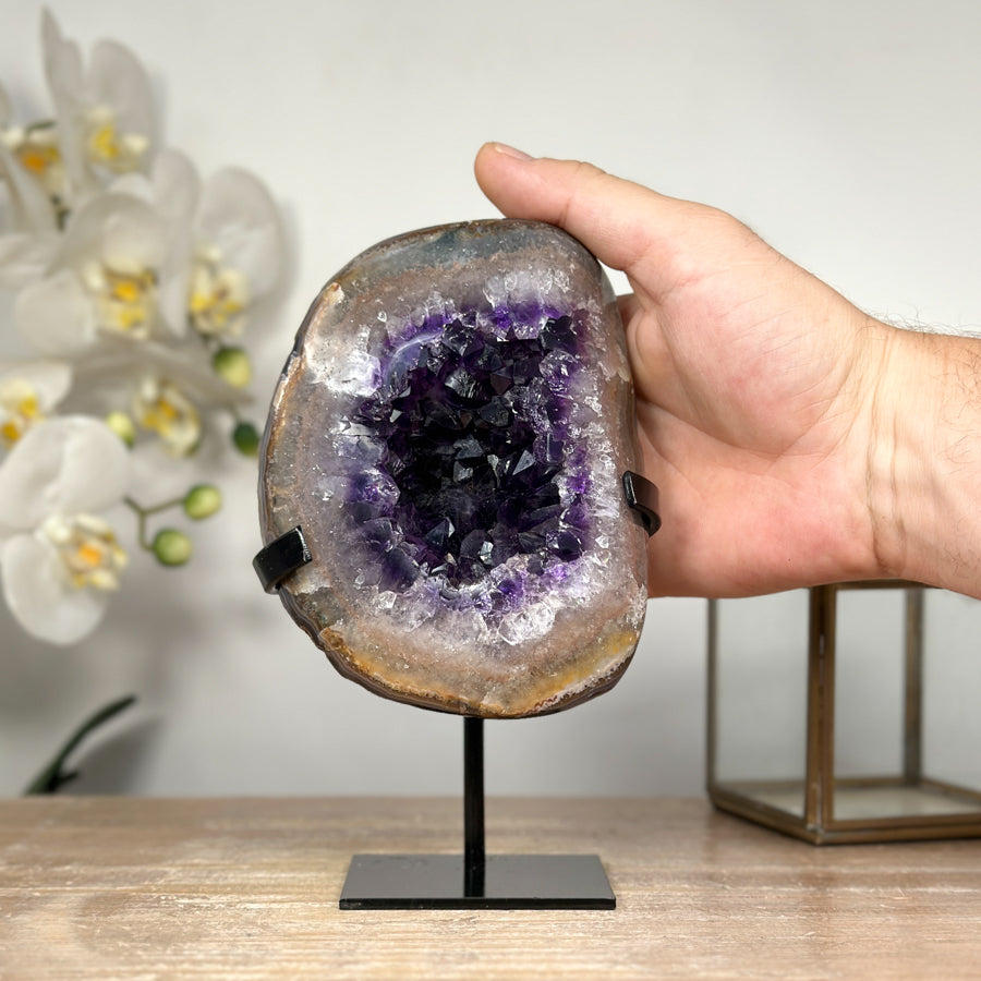 Amethyst-Kristallgeode mit eleganter Quarz-Schale