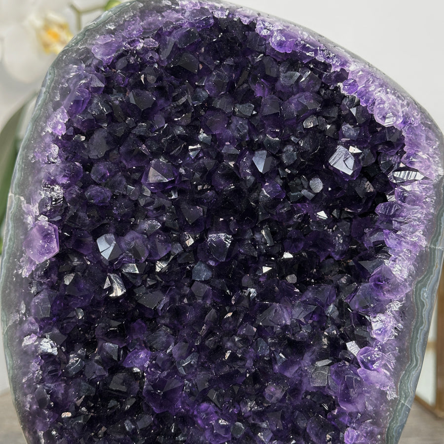 Amethyst-Kristallcluster mit tief gesättigter, violetter Farbzone