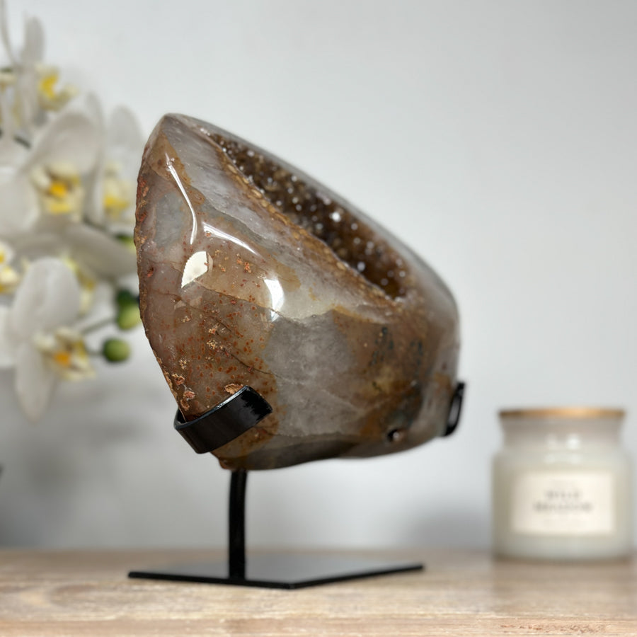 Zucker-Druzy-Geode gelb mit spektakulär funkelnder Kristalloberfläche