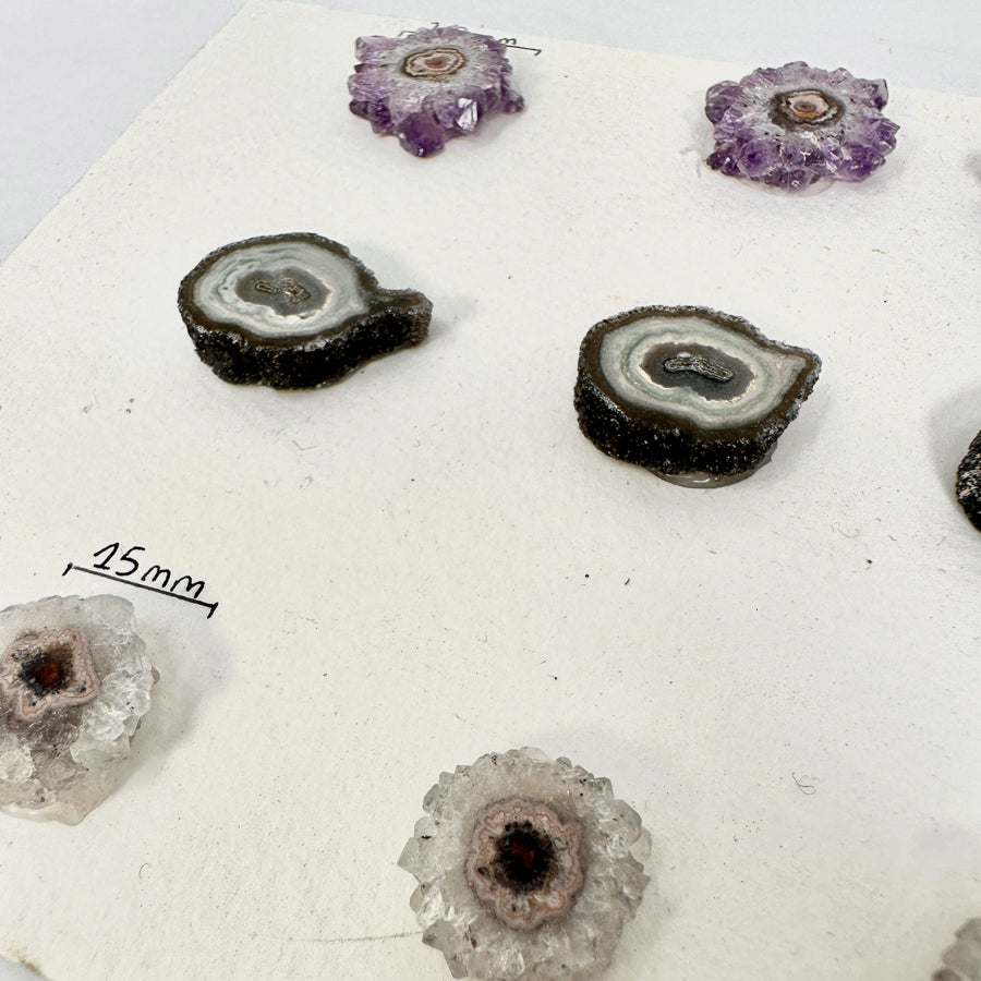 Amethyst-Jaspis-Quarz-Stalaktiten-Scheiben mit konzentrischer Mineralstruktur