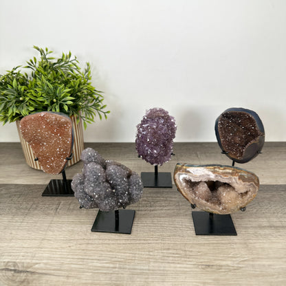 Mineralien-Kathedralen & Drusen-Set 5-teilig, mit vielschichtig ausgeprägten Kristallspitzen