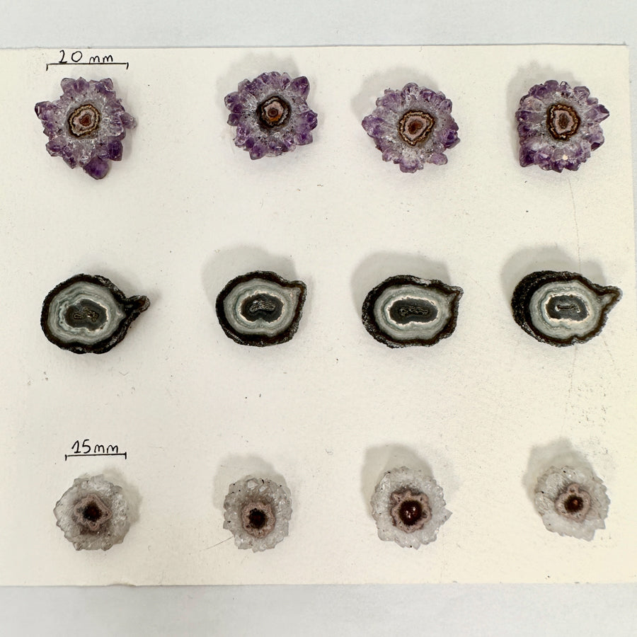 Amethyst-Jaspis-Quarz-Stalaktiten-Scheiben mit konzentrischer Mineralstruktur