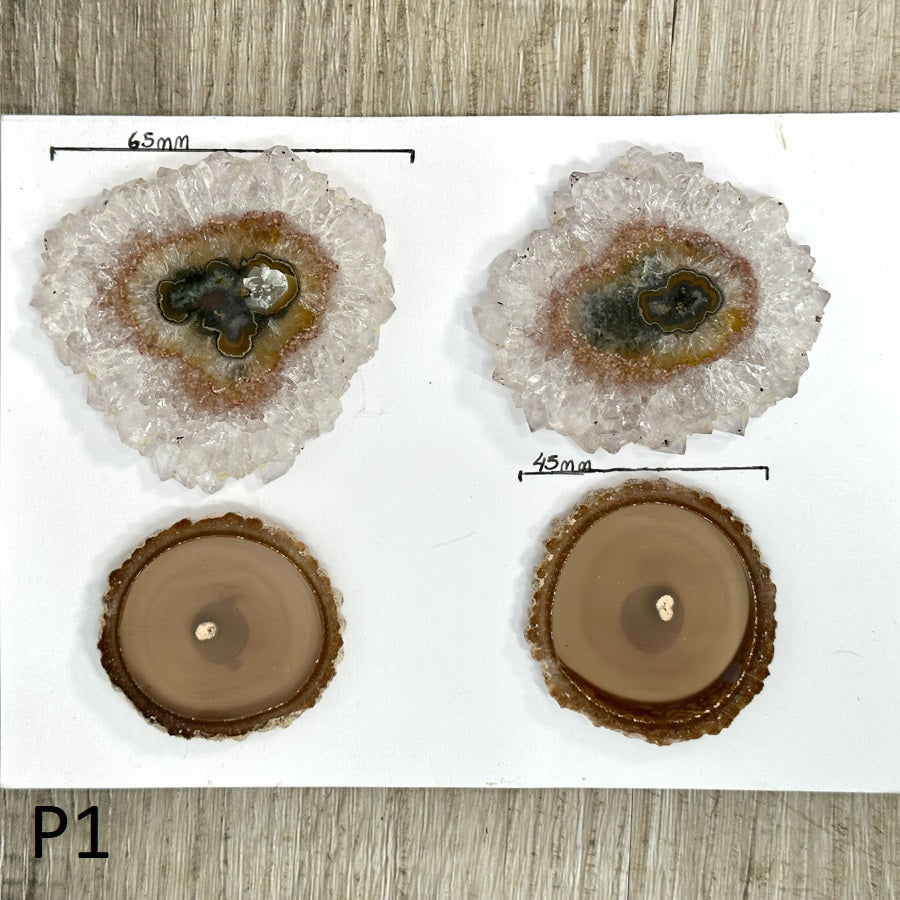 Amethyst-Quarz-Stalaktit-Scheiben-Set mit facettenreichen Farbnuancen