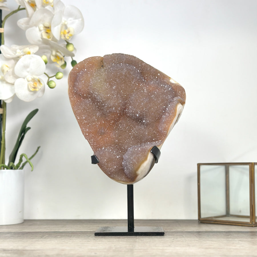 Pfirsichfarbener Quarz-Cluster groß mit sanften Pastelltönen und Druzy-Oberfläche