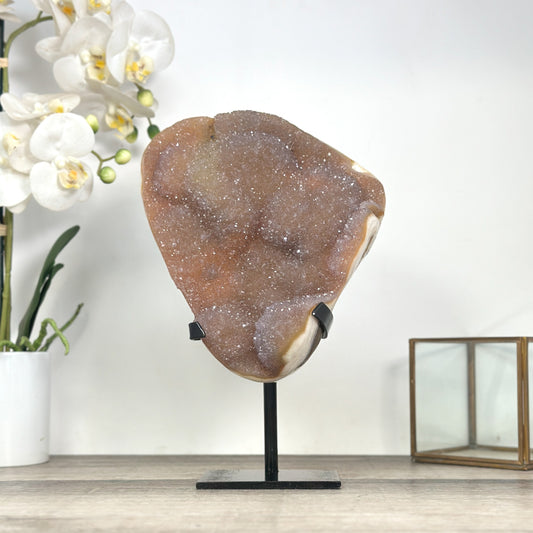 Pfirsichfarbener Quarz-Cluster groß mit sanften Pastelltönen und Druzy-Oberfläche